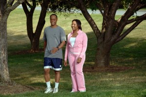 couple walking in park